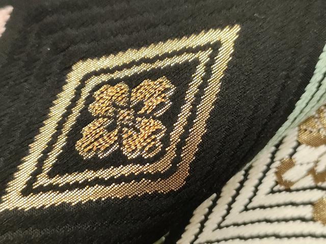 平和屋着物●九寸開き名古屋帯 唐織 菱花文 黒地 金糸 松坂屋扱い 正絹 逸品 CABF6348dy