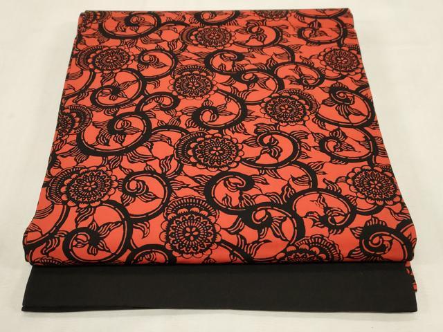 平和屋着物●塩瀬 九寸開き名古屋帯 型染め 花唐草文 正絹 逸品 CABF6349dy