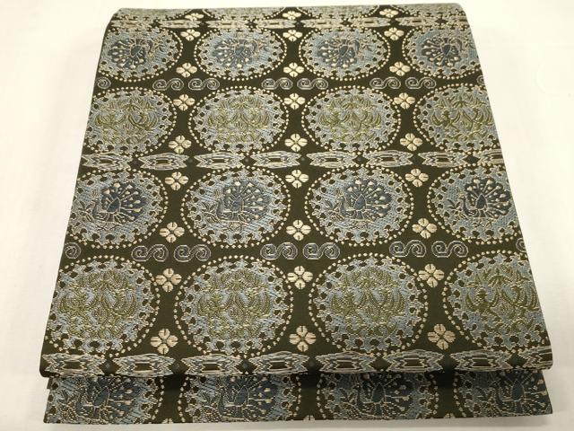 平和屋着物●こむさでもーど・COMME CA DU MODE 六通柄 京袋帯 孔雀花丸文 金糸 正絹 逸品 未使用 CABF6365dy
