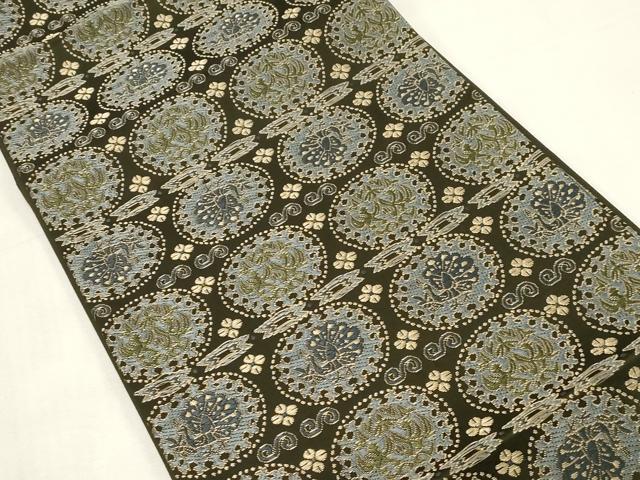 平和屋着物●こむさでもーど・COMME CA DU MODE 六通柄 京袋帯 孔雀花丸文 金糸 正絹 逸品 未使用 CABF6365dy