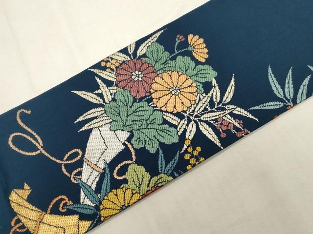 平和屋着物●九寸名古屋帯 唐織 草花文 金銀糸 正絹 逸品 CABF6369dy