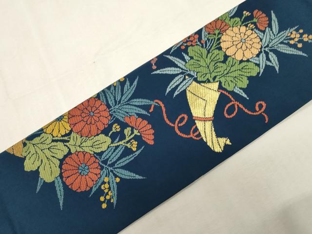 平和屋着物●九寸名古屋帯 唐織 草花文 金銀糸 正絹 逸品 CABF6369dy
