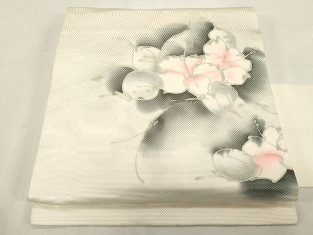 平和屋着物●染色作家 斉藤三才 九寸名古屋帯 草花文 正絹 逸品 CABF6371dy