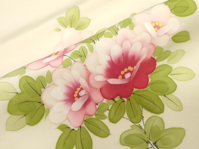 平和屋着物●塩瀬 九寸名古屋帯 手描き 草花文 正絹 逸品 CABF6373dy