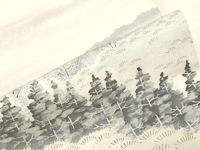 平和屋着物●塩瀬 九寸名古屋帯 作家物 手描き 樹林文 正絹 逸品 CABF6378dy