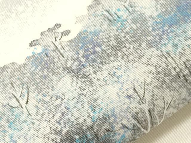 平和屋着物●塩瀬 九寸名古屋帯 作家物 手描き 樹林文 正絹 逸品 CABF6378dy