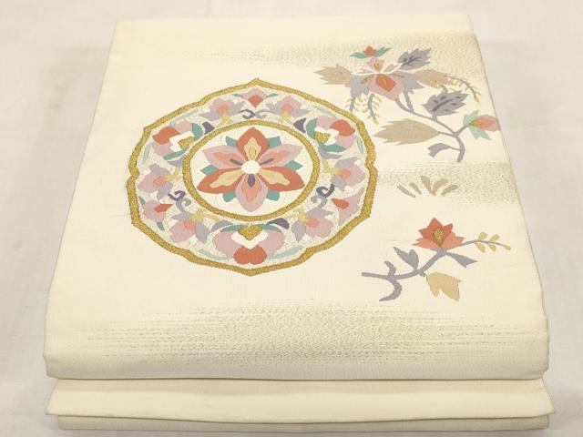 平和屋着物●爪掻き本綴れ 八寸名古屋帯 吉祥花文 金糸 正絹 逸品 CABF6380dy