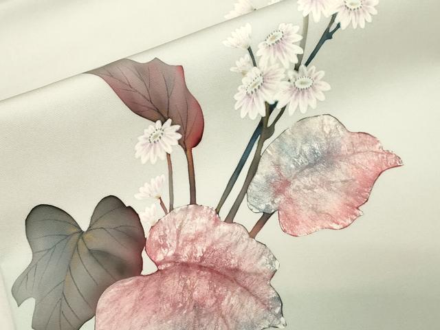 平和屋着物●塩瀬 九寸名古屋帯 作家物 手描き 草花文 金彩 正絹 逸品 CABF6384dy