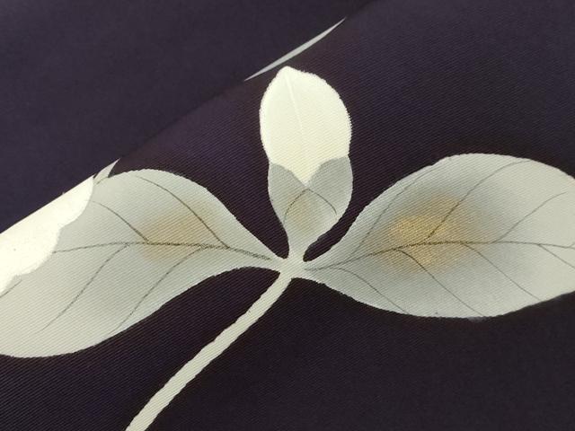 平和屋着物●塩瀬 九寸名古屋帯 手描き 草花文 金彩 正絹 逸品 CABF6388dy