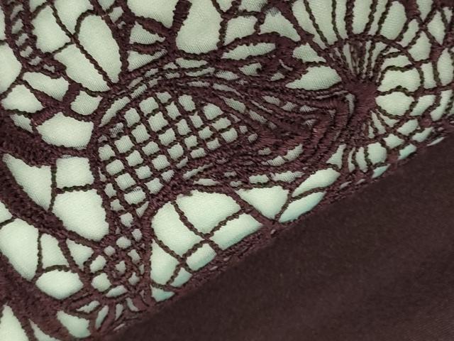 平和屋着物●九寸名古屋帯 総刺繍 花鳥丸文 黒紅色 正絹 逸品 CABF6390dy