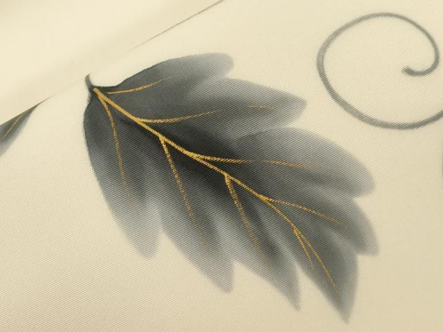 平和屋着物●塩瀬 九寸名古屋帯 作家物 手描き 葡萄蔦の葉花文 金彩 正絹 逸品 CABF6393dy