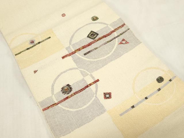 平和屋着物●八寸名古屋帯 紬地 幾何学丸文 正絹 逸品 未使用 CABF6396dy