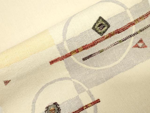 平和屋着物●八寸名古屋帯 紬地 幾何学丸文 正絹 逸品 未使用 CABF6396dy