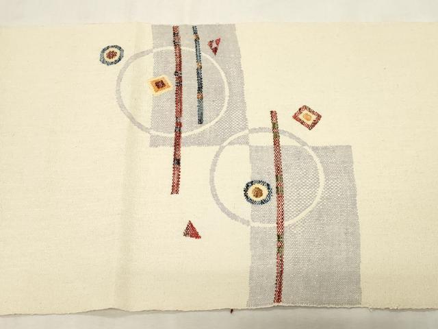 平和屋着物●八寸名古屋帯 紬地 幾何学丸文 正絹 逸品 未使用 CABF6396dy