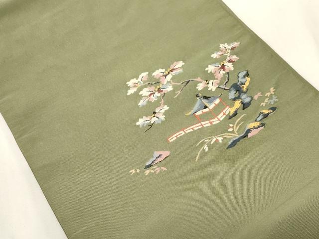 平和屋着物●爪掻き本綴れ 八寸名古屋帯 風景文 金糸 正絹 逸品 CABF6397dy