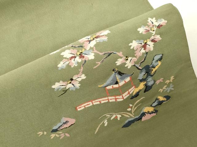 平和屋着物●爪掻き本綴れ 八寸名古屋帯 風景文 金糸 正絹 逸品 CABF6397dy