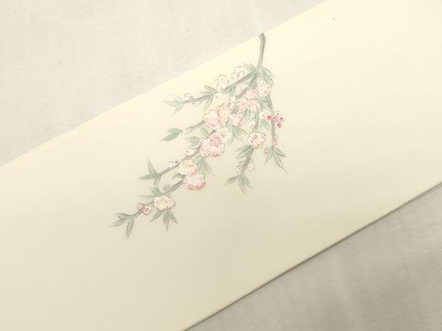 平和屋着物●塩瀬 九寸名古屋帯 作家物 手描き 童子花文 正絹 逸品 CABF6399dy
