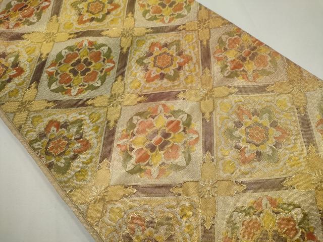 平和屋着物◎佐賀錦 六通柄袋帯 花菱文 金糸 正絹 逸品 CABF6412ou