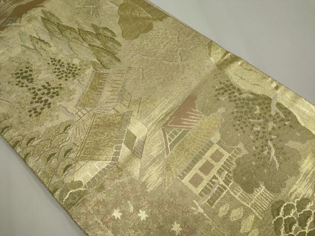 平和屋着物◎佐賀錦 六通柄袋帯 風景文 金糸 正絹 逸品 CABF6423ou