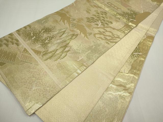 平和屋着物◎佐賀錦 六通柄袋帯 風景文 金糸 正絹 逸品 CABF6423ou