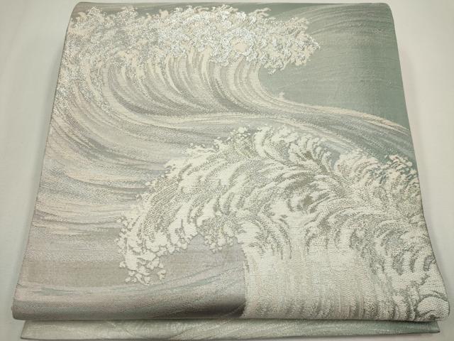 平和屋着物◎六通柄袋帯 立波文 銀糸 正絹 逸品 CABF6431ou