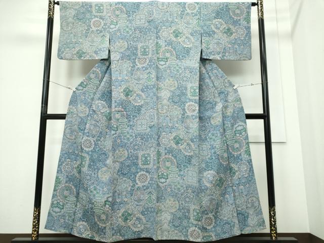 平和屋着物▽上質な小紋 単衣 陶器花文 正絹 逸品 CABF6476ou