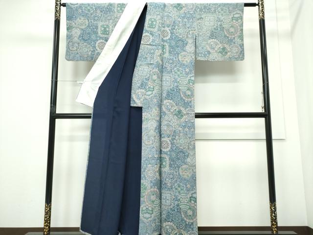 平和屋着物▽上質な小紋 単衣 陶器花文 正絹 逸品 CABF6476ou