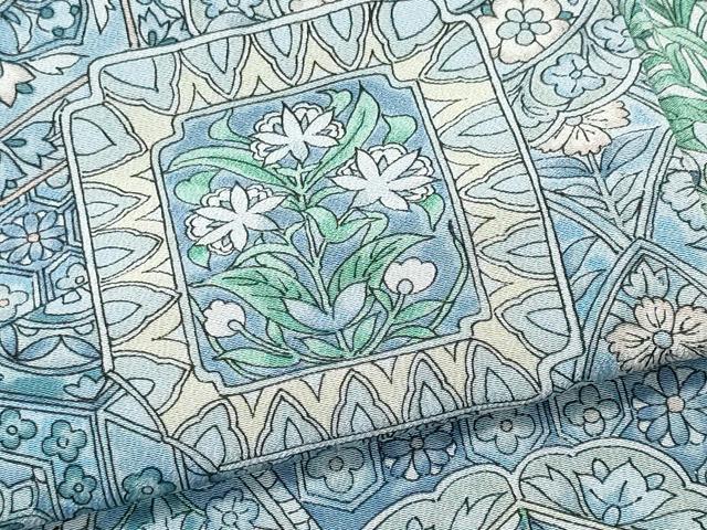 平和屋着物▽上質な小紋 単衣 陶器花文 正絹 逸品 CABF6476ou