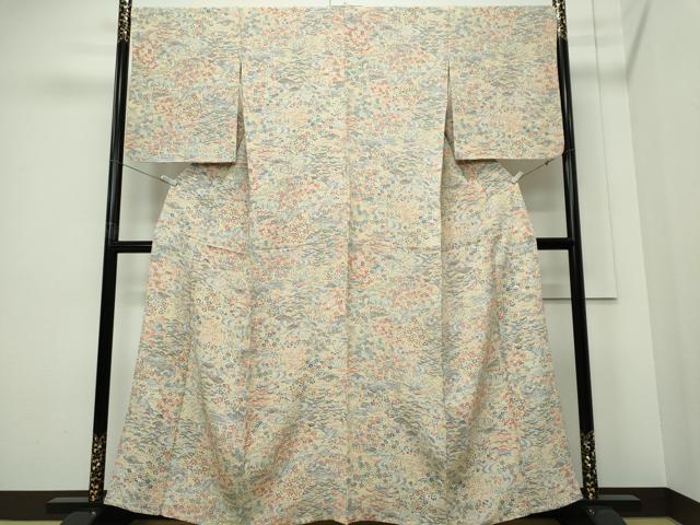 平和屋着物▽上質な小紋 単衣 風景文 正絹 逸品 CABF6477ou