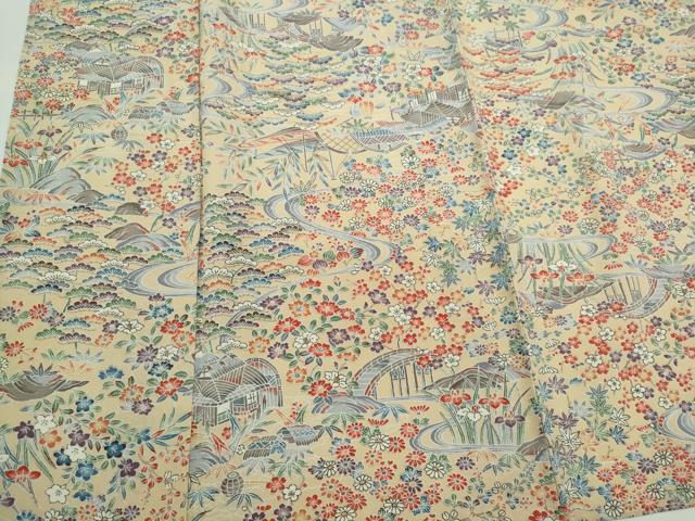 平和屋着物▽上質な小紋 単衣 風景文 正絹 逸品 CABF6477ou