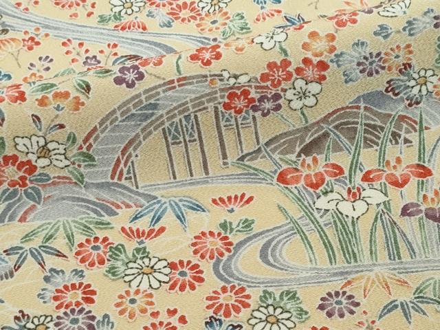 平和屋着物▽上質な小紋 単衣 風景文 正絹 逸品 CABF6477ou
