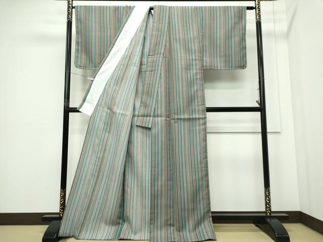 平和屋着物▽小紋 単衣 縞 洗える着物 未使用 CABF6488ou