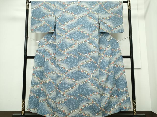 平和屋着物▽上質な小紋 単衣 草花文 鬼しぼ縮緬 正絹 逸品 CABF6493ou