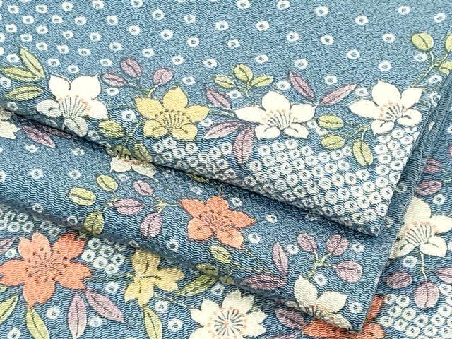 平和屋着物▽上質な小紋 単衣 草花文 鬼しぼ縮緬 正絹 逸品 CABF6493ou