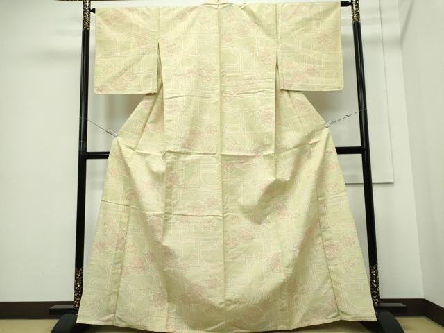 平和屋着物▽上質な紬 単衣 枝花文 正絹 逸品 CABF6494ou