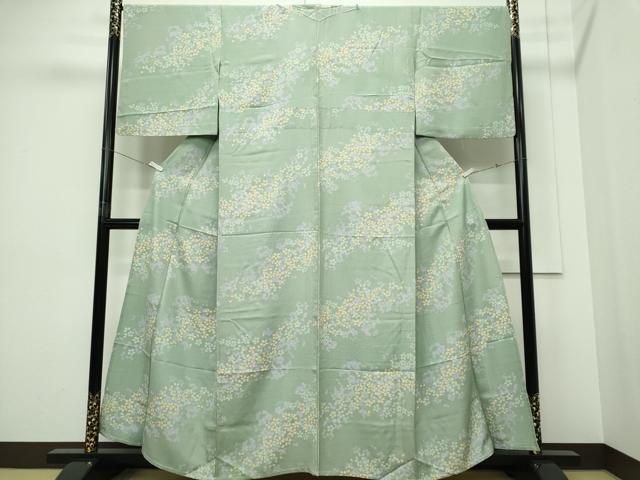 平和屋着物▽上質な小紋 単衣 舞桜文 正絹 逸品 CABF6496ou