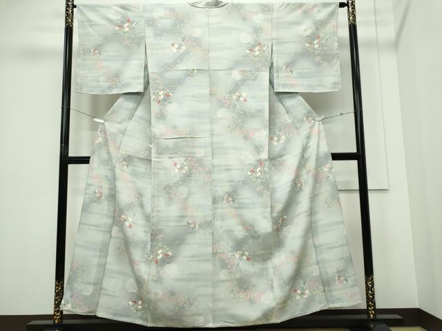 平和屋着物▽上質な小紋 単衣 草花文 暈し染め 金彩 正絹 逸品 CABF6497ou