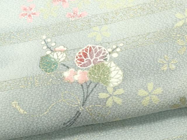 平和屋着物▽上質な小紋 単衣 草花文 暈し染め 金彩 正絹 逸品 CABF6497ou