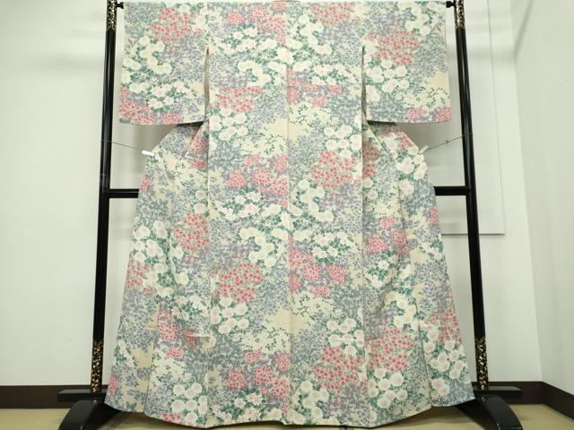 平和屋着物▽上質な小紋 単衣 花尽くし 鬼しぼ縮緬 正絹 逸品 CABF6498ou