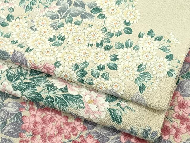 平和屋着物▽上質な小紋 単衣 花尽くし 鬼しぼ縮緬 正絹 逸品 CABF6498ou