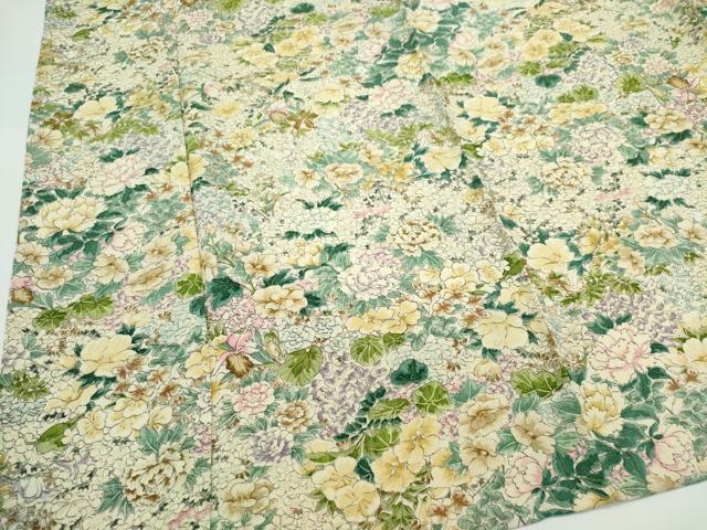 平和屋着物▽上質な小紋 単衣 草花文 鬼しぼ縮緬 正絹 逸品 CABF6499ou