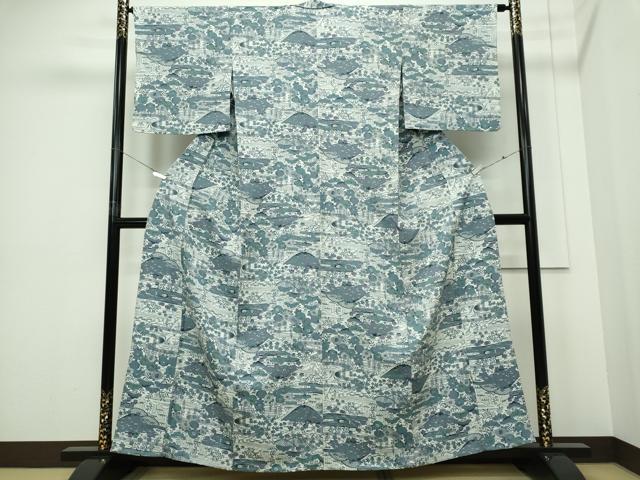 平和屋着物▽上質な小紋 単衣 風景文 正絹 逸品 CABF6500ou