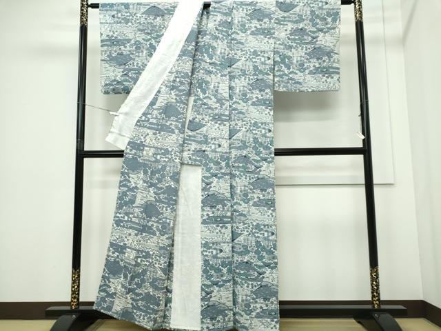 平和屋着物▽上質な小紋 単衣 風景文 正絹 逸品 CABF6500ou