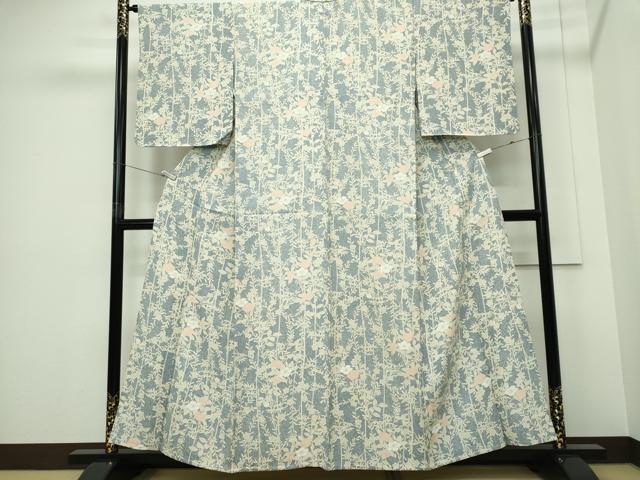 平和屋着物▽上質な小紋 単衣 枝花文 たたき染め 正絹 逸品 CABF6503ou