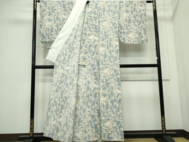 平和屋着物▽上質な小紋 単衣 枝花文 たたき染め 正絹 逸品 CABF6503ou