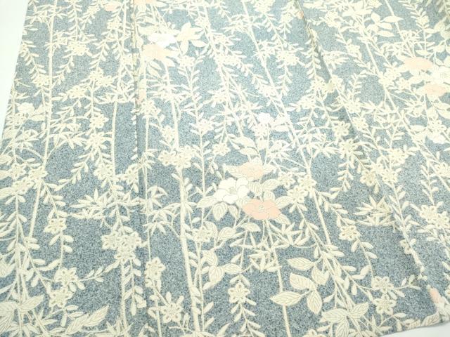 平和屋着物▽上質な小紋 単衣 枝花文 たたき染め 正絹 逸品 CABF6503ou