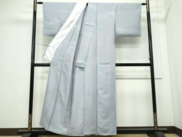 平和屋着物▽上質な色無地 単衣 扇面地紋 暁鼠色 正絹 逸品 CABF6504ou