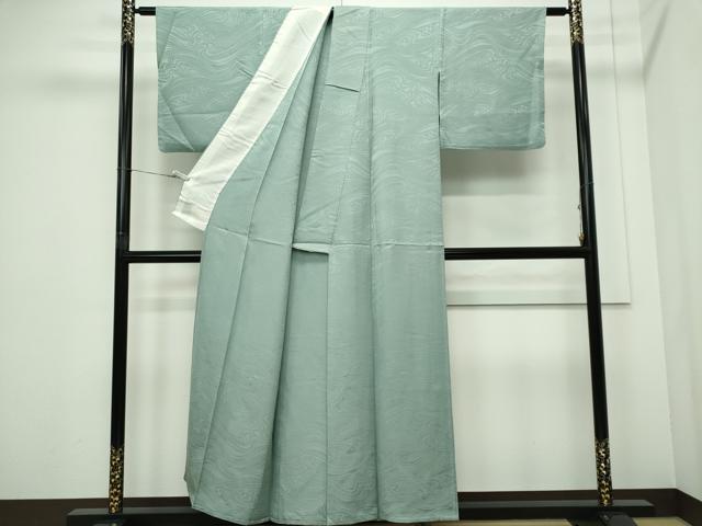 平和屋着物▽上質な色無地 単衣 流水地紋 錆青磁色 正絹 逸品 CABF6505ou
