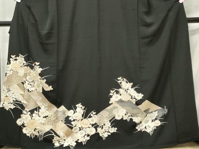 平和屋着物■豪華黒留袖 駒刺繍 草花文 金彩 正絹 逸品 CABF6506ou