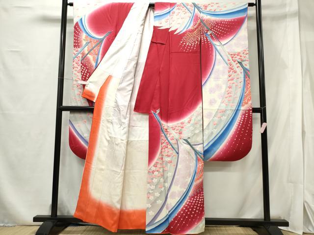 平和屋着物■豪華振袖 飛鶴花文 暈し染め 金銀彩 正絹 逸品 CABF6511ou